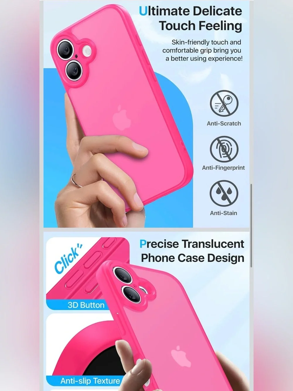 iPhone 16Protective Case - Bright Pink full camera protection NEW military grade